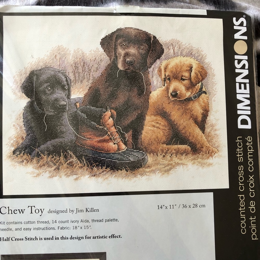Dimensions Chew Toy Counted Cross Stitch Kit NWT 2006 Puppies Labs